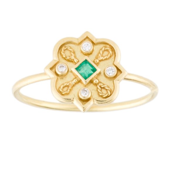 AMRAPALI 18K YELLOW GOLD EMERALD & DIAMOND COCKTAIL RING - Picture 2 of 9